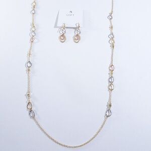 Ann taylor Tri Color pave Link Necklace Earrings Set 2 NWT 65